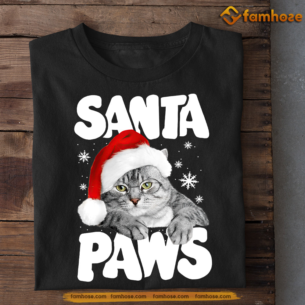 Baby Cat Christmas T-shirt, Santa Paws Cat Wearing Noel Hat, Gift For Cat Lovers, Cat Tees, Cat Owners