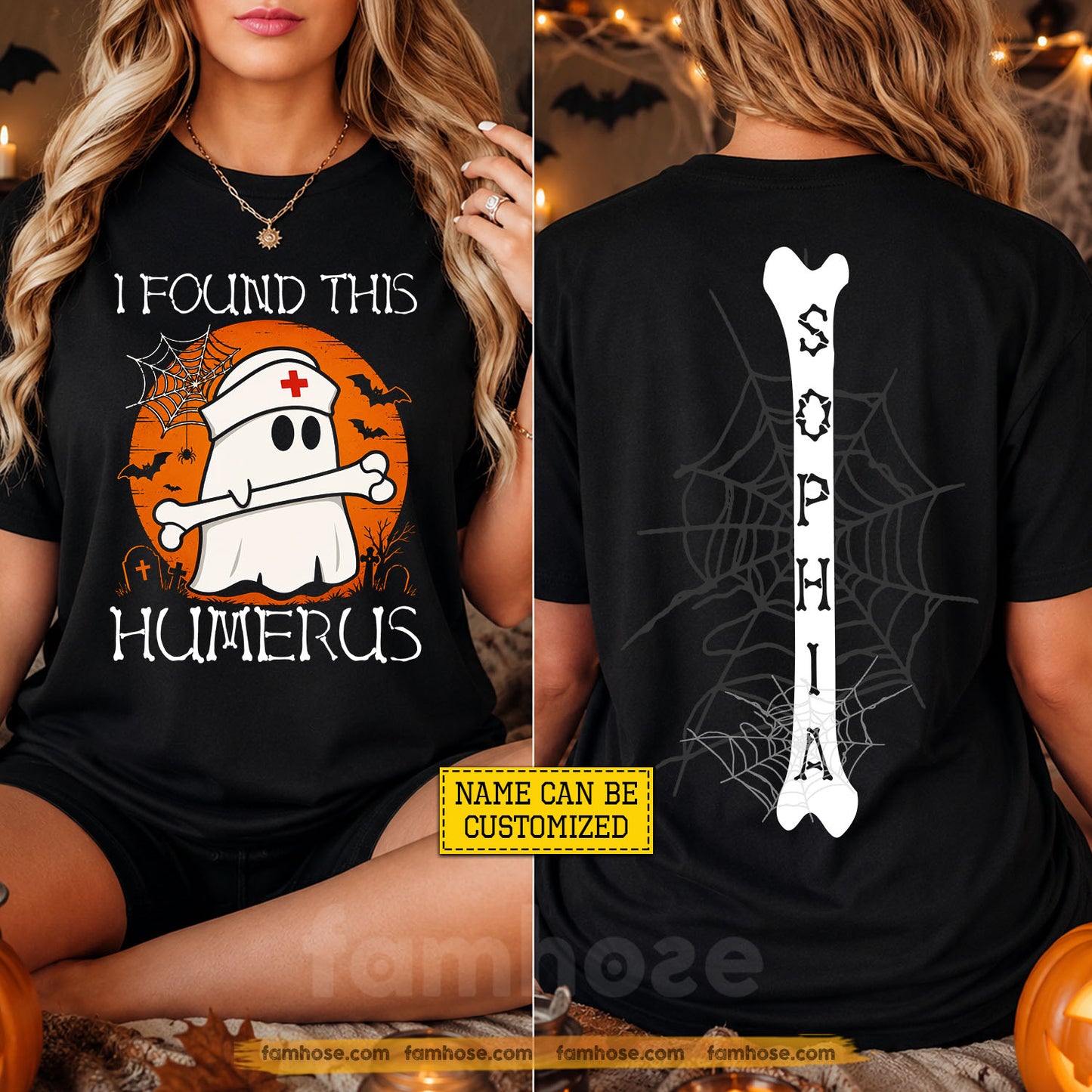 Vintage Personalized Halloween Nurse Boo Two-sided T-shirt, I Found This Humerus Tees Spooky Season Gift For Nurse Lover