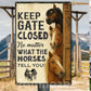 Funny Horse Metal Sign, Keep Gate Closed Sport Sign, Field Decor Gift For Horse Lovers