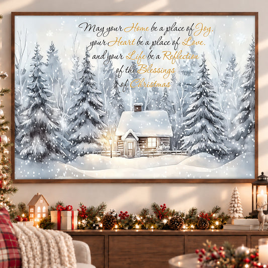 Christmas Canvas Painting, May Your Home Be A Place Of Joy Wall Art Decor, Xmas Poster Gift To Decor House Or Office