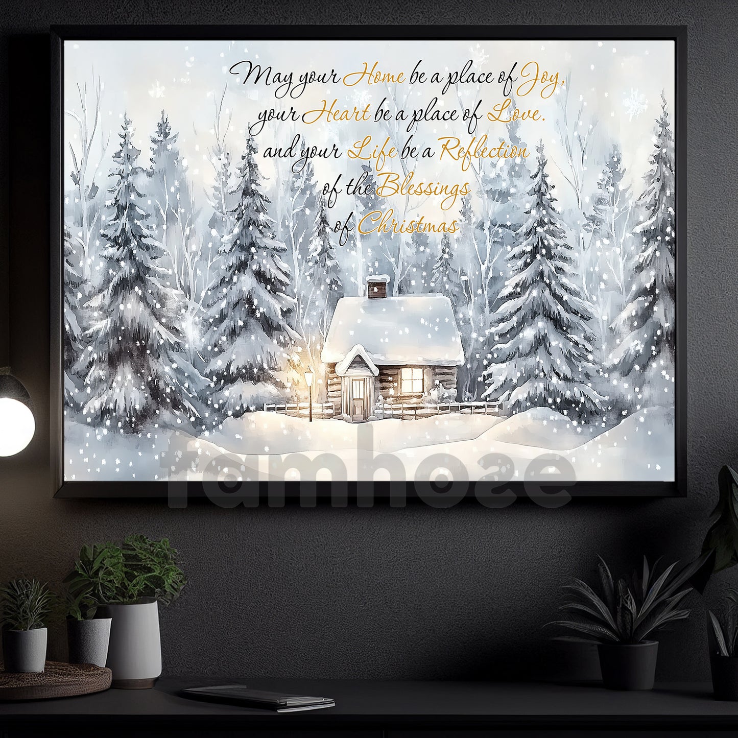 Christmas Canvas Painting, May Your Home Be A Place Of Joy Wall Art Decor, Xmas Poster Gift To Decor House Or Office