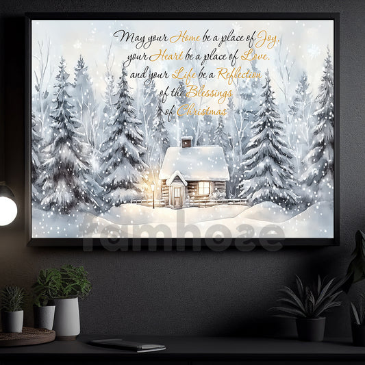 Christmas Canvas Painting, May Your Home Be A Place Of Joy Wall Art Decor, Xmas Poster Gift To Decor House Or Office