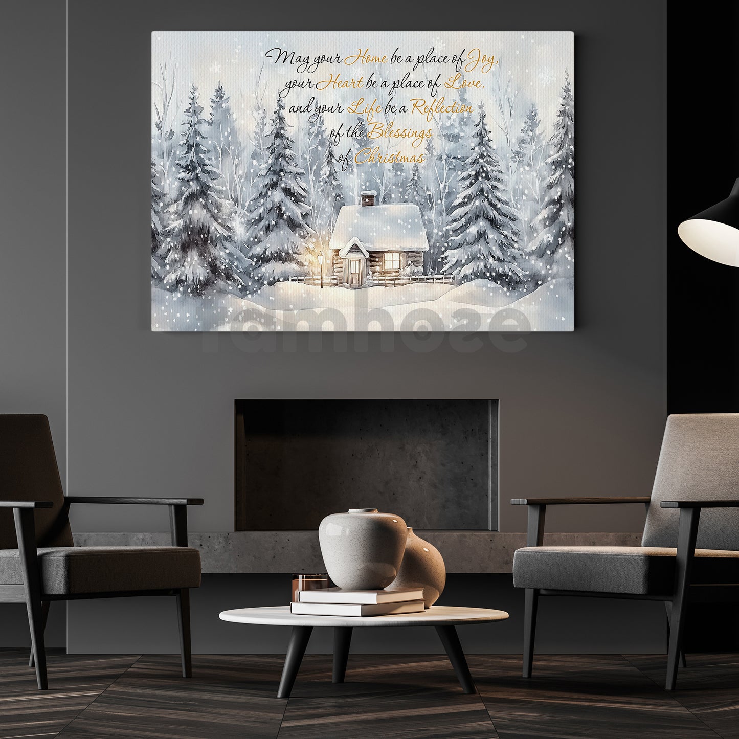 Christmas Canvas Painting, May Your Home Be A Place Of Joy Wall Art Decor, Xmas Poster Gift To Decor House Or Office