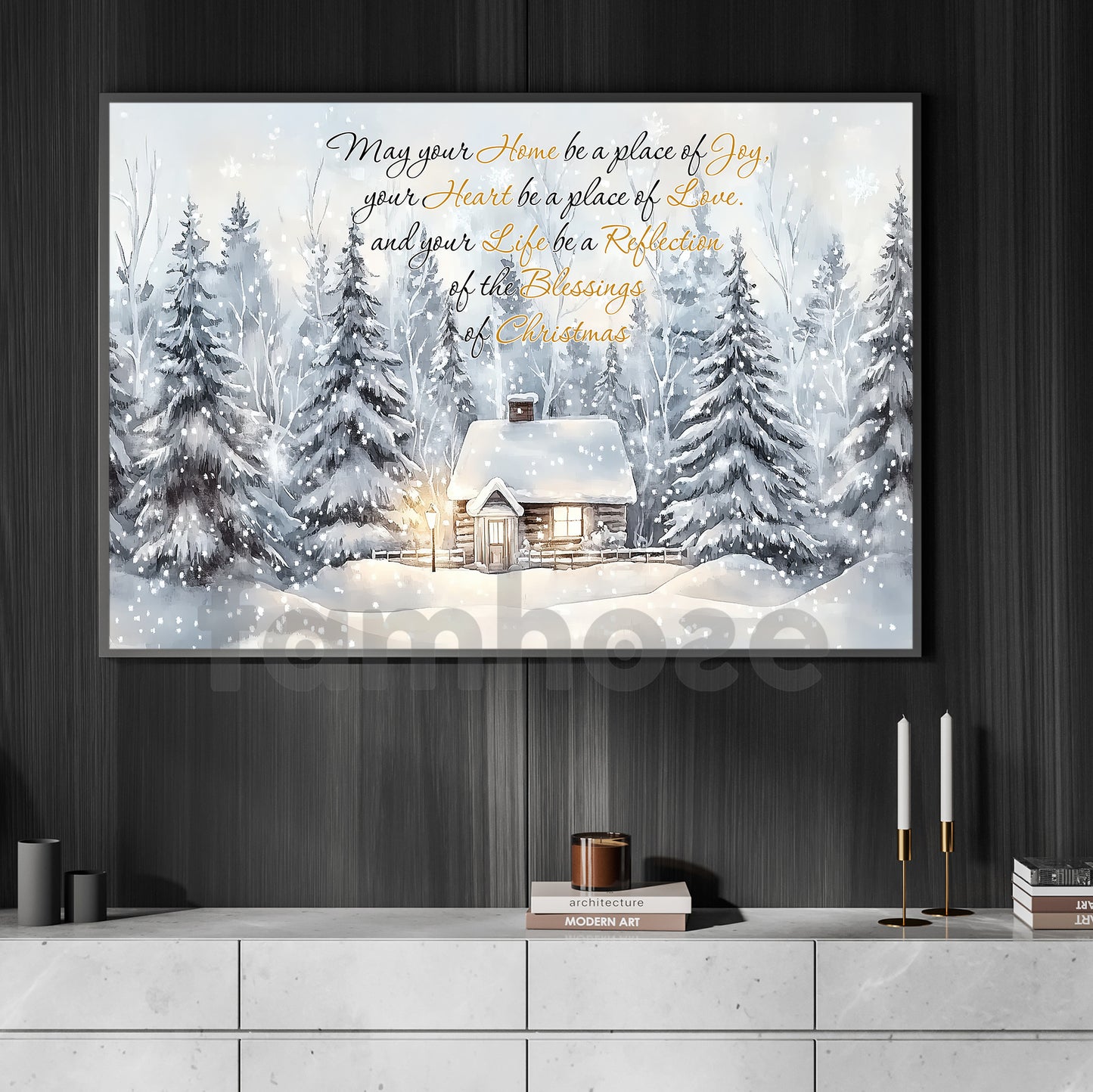 Christmas Canvas Painting, May Your Home Be A Place Of Joy Wall Art Decor, Xmas Poster Gift To Decor House Or Office