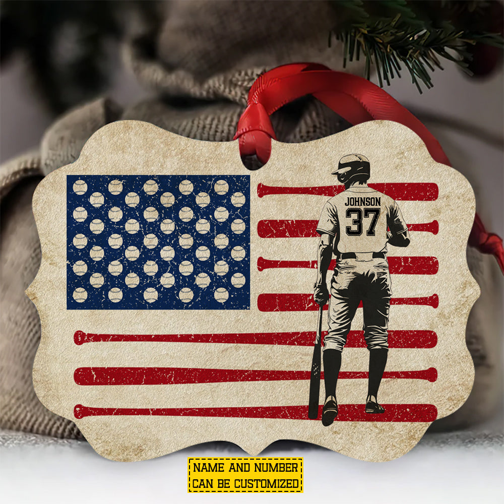 Personalized Baseball USA Flag Ornament, Pride Of Baseball Man Aluminum Ornament Gift For Baseball Lovers