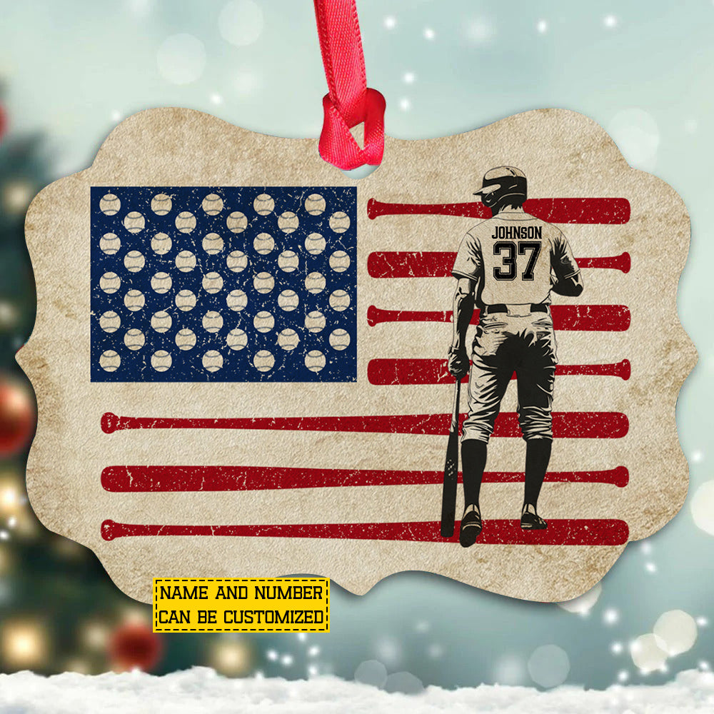 Personalized Baseball USA Flag Ornament, Pride Of Baseball Man Aluminum Ornament Gift For Baseball Lovers