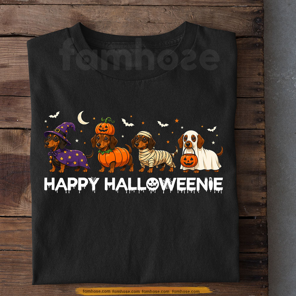 Halloween Dachshund Dog T-Shirt, Happy Halloweenie Wiener Dog Tees Spooky Season Gift For Dog Lover