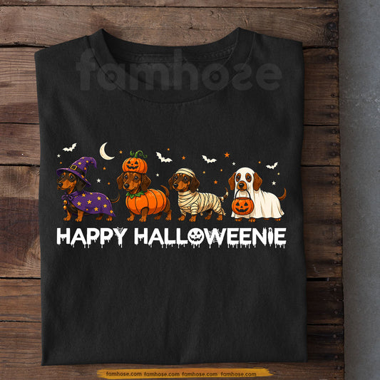 Halloween Dachshund Dog T-Shirt, Happy Halloweenie Wiener Dog Tees Spooky Season Gift For Dog Lover