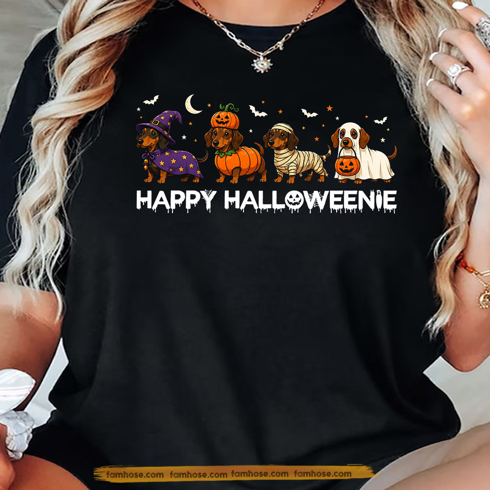 Halloween Dachshund Dog T-Shirt, Happy Halloweenie Wiener Dog Tees Spooky Season Gift For Dog Lover