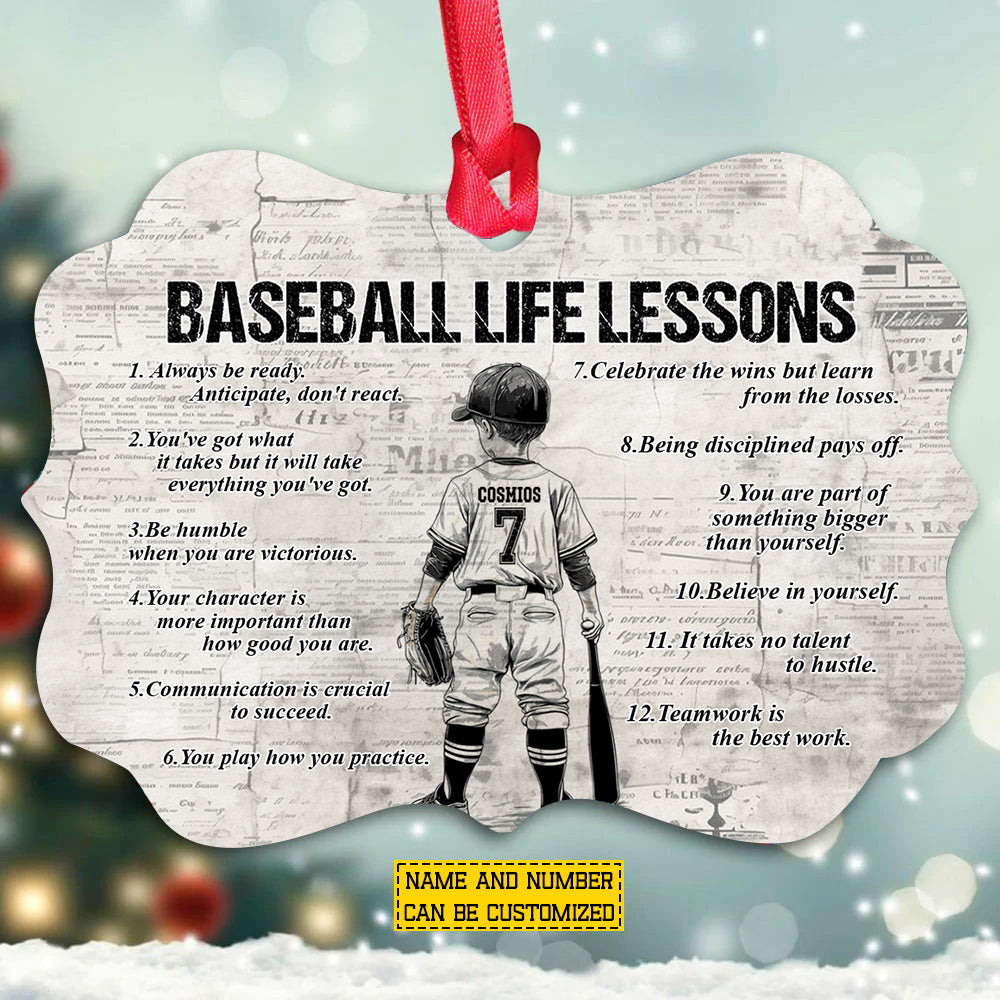 Motivational Personalized Baseball Kid Boy Ornament, Baseball Life Lessons Aluminum Ornament Gift For Baseball Lovers