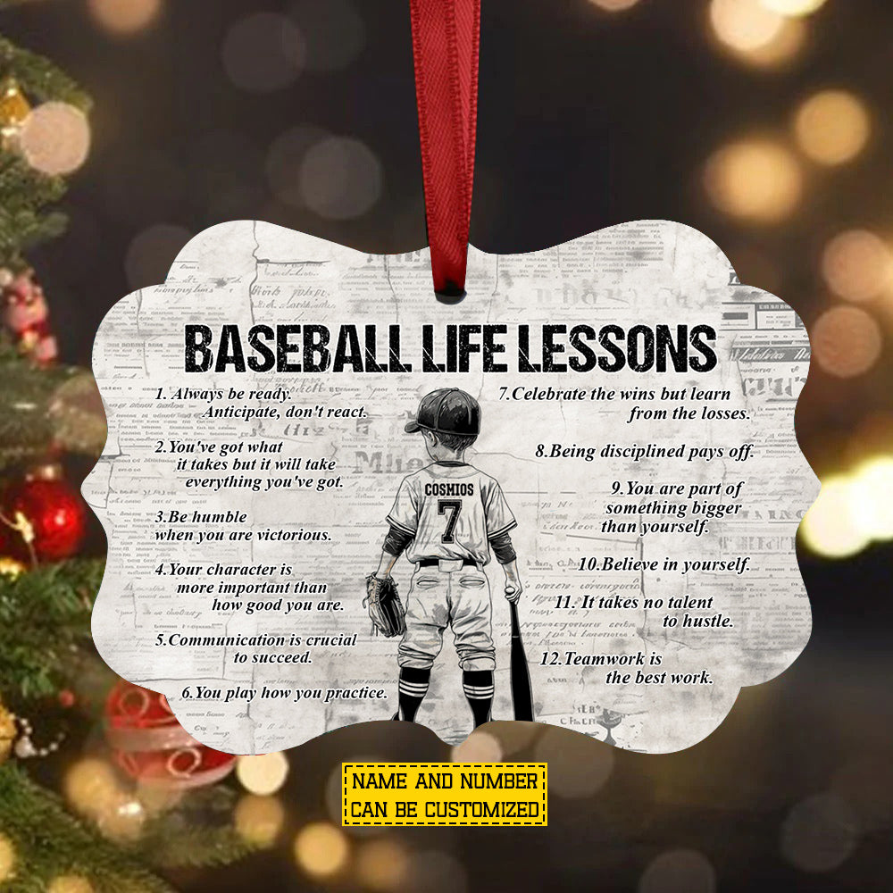 Motivational Personalized Baseball Kid Boy Ornament, Baseball Life Lessons Aluminum Ornament Gift For Baseball Lovers