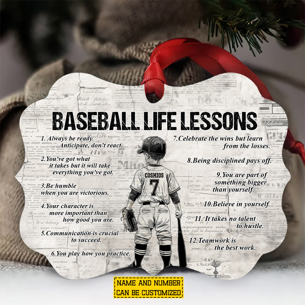 Motivational Personalized Baseball Kid Boy Ornament, Baseball Life Lessons Aluminum Ornament Gift For Baseball Lovers