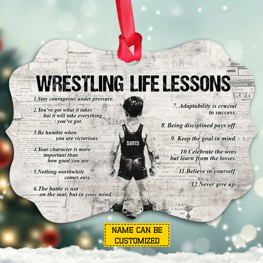 Motivational Personalized Wrestling Kid Boy Ornament, Wrestling Life Lessons Aluminum Ornament Gift For Wrestling Lovers