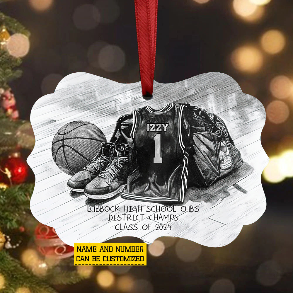 Personalized Basketball Christmas Ornament, Memory Keepsake Sport Xmas Aluminum Ornament Gift For Basketball Lovers