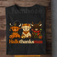 Halloween Thanksgiving Christmas Highland Cow T-shirt, Happy Hallothanksmas Tees Spooky Season Gift For Highland Cow Lover
