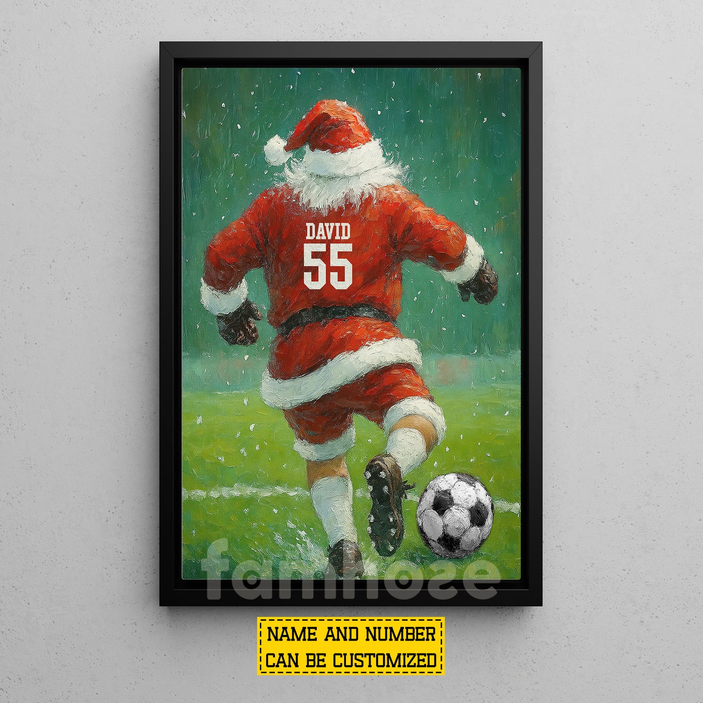 Funny Personalized Christmas Soccer Canvas Painting, Santa Playing Soccer Sport Wall Art Decor, Xmas Poster Gift For Soccer Lovers