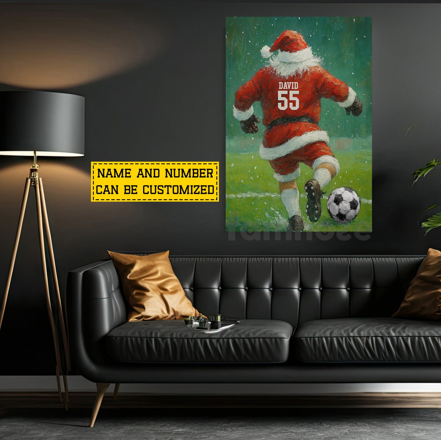 Funny Personalized Christmas Soccer Canvas Painting, Santa Playing Soccer Sport Wall Art Decor, Xmas Poster Gift For Soccer Lovers