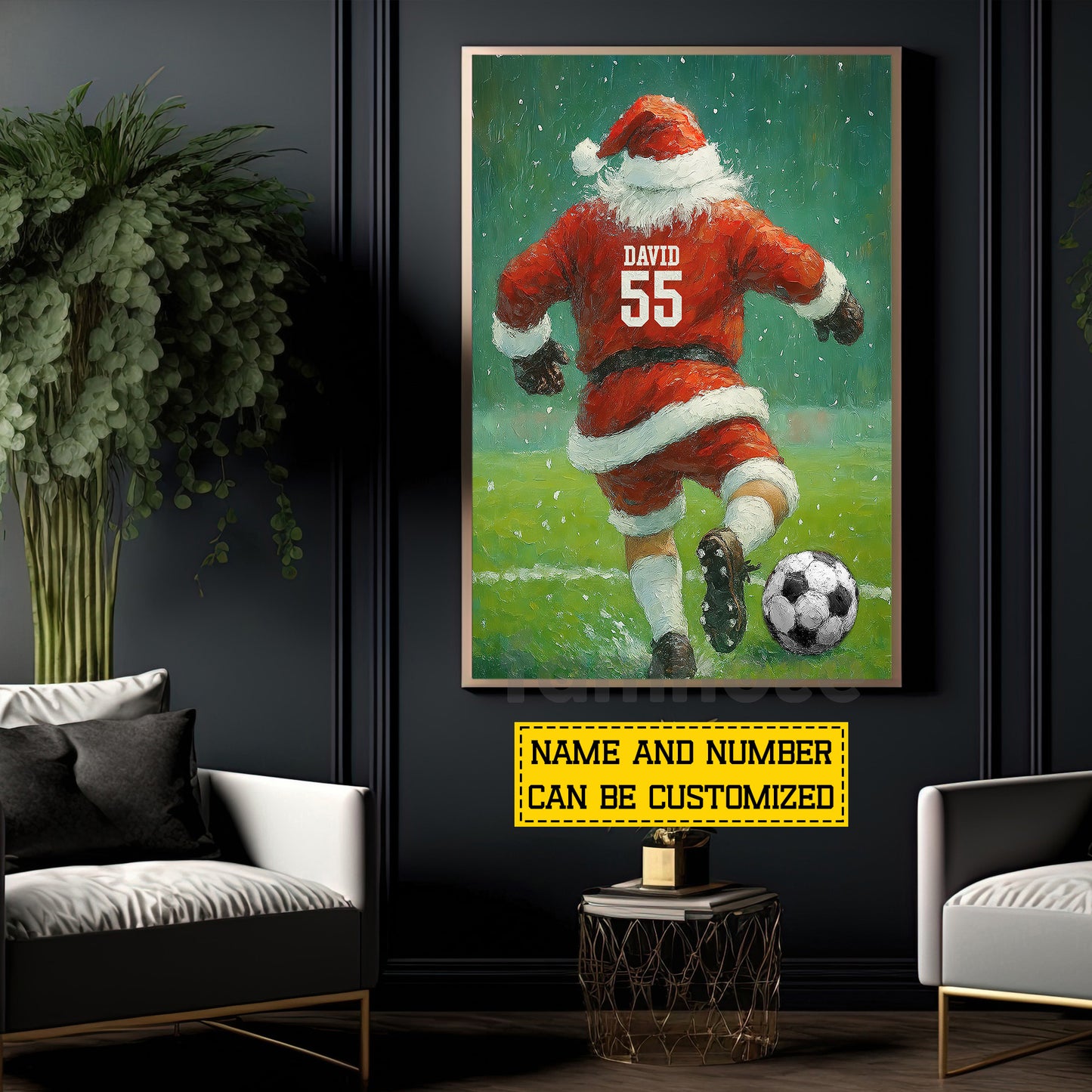 Funny Personalized Christmas Soccer Canvas Painting, Santa Playing Soccer Sport Wall Art Decor, Xmas Poster Gift For Soccer Lovers