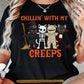 Halloween Black Cat T-shirt, Chillin’ With My Creeps Tees Spooky Season Gift For Cat Lover