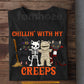 Halloween Black Cat T-shirt, Chillin’ With My Creeps Tees Spooky Season Gift For Cat Lover