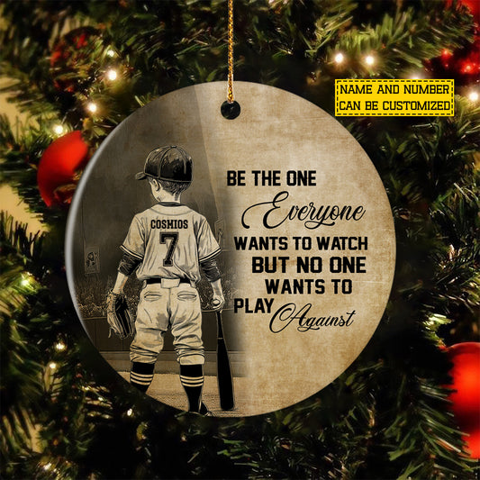 Personalized Christmas Basketball Kid Boy Ornament, Be The One Everyone Wants To Watch Xmas Circle Ceramic Ornament Gift For Baseball Lovers