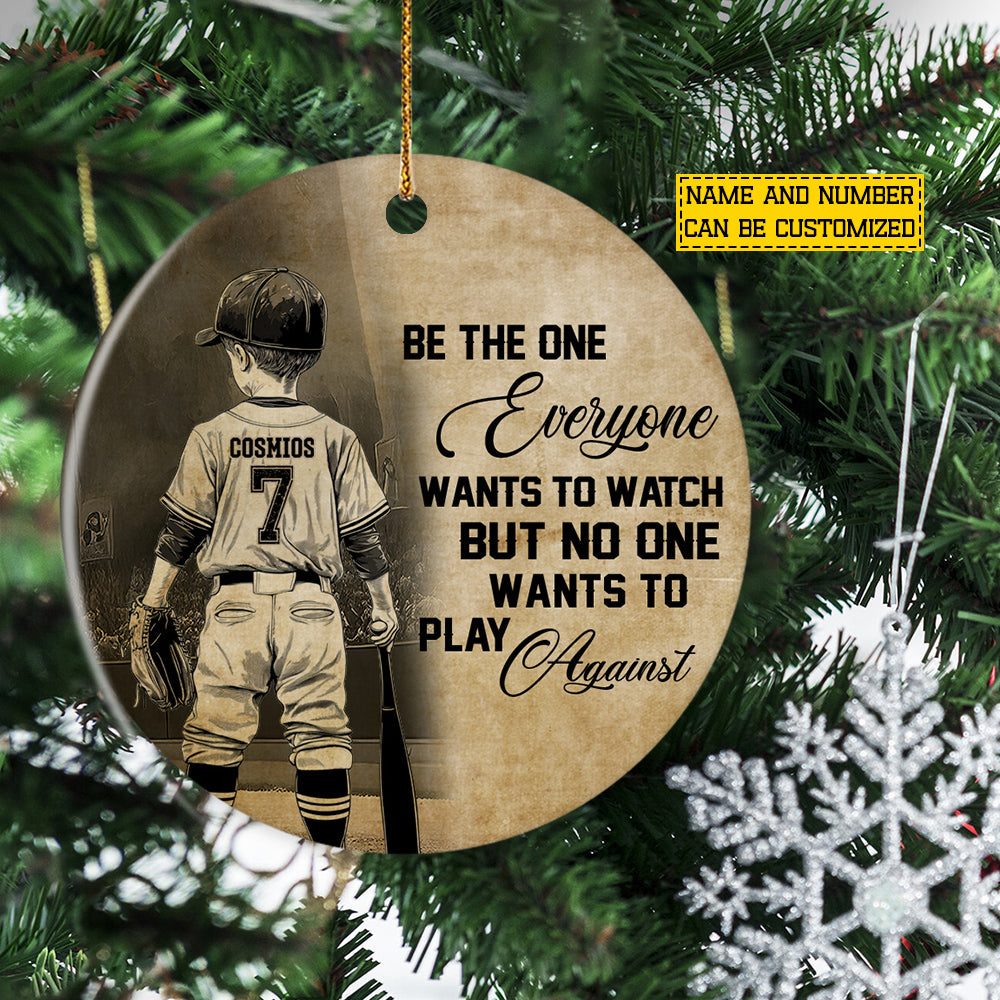Personalized Christmas Basketball Kid Boy Ornament, Be The One Everyone Wants To Watch Xmas Circle Ceramic Ornament Gift For Baseball Lovers
