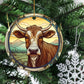 Serene Meadow Cow, Cow Circle Ceramic Ornament Christmas Gift For Cow Lovers