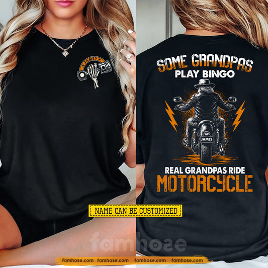 Personalized Motorcycle Grandpas Two-sided T-shirt, Real Grandpas Ride Motorcycle Tees Gift For Bikers