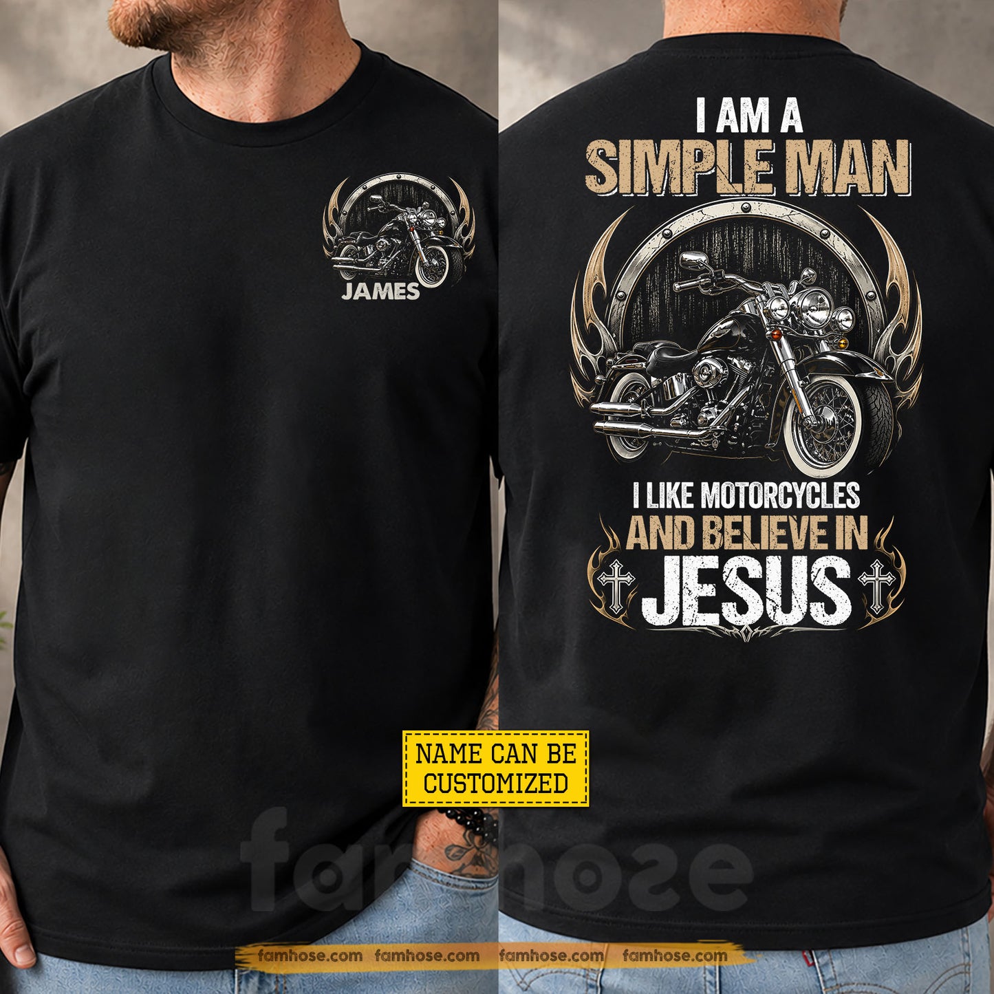 Personalized Motorcycle Man & Jesus Two-sided T-shirt, I Am A Simple Man Tees Gift For Bikers, Jesus Lover