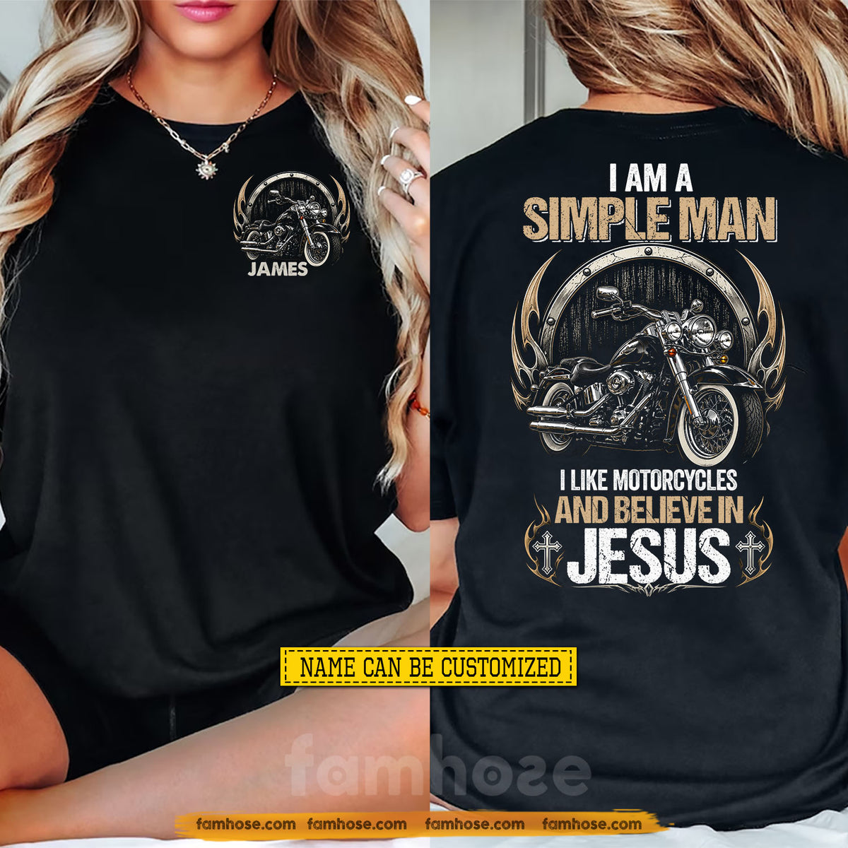 Personalized Motorcycle Man & Jesus Two-sided T-shirt, I Am A Simple Man Tees Gift For Bikers, Jesus Lover