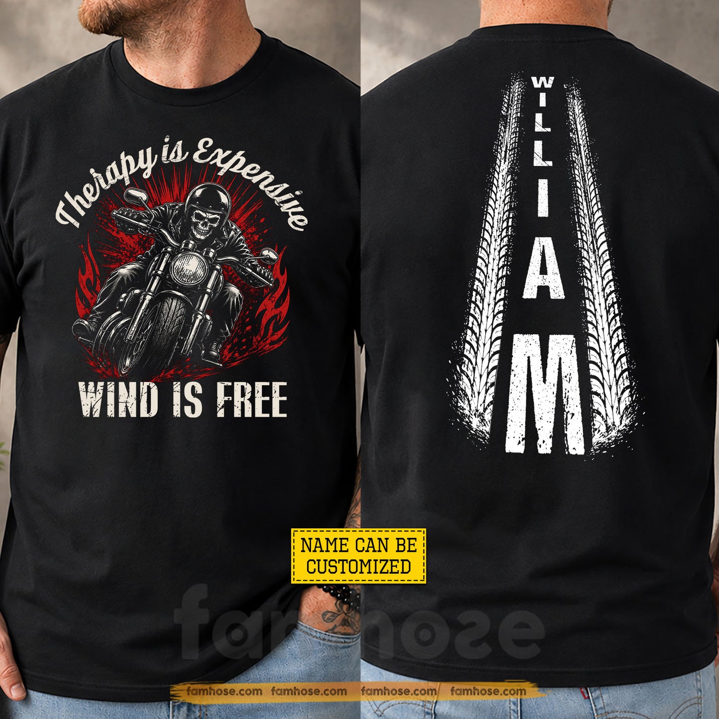 Personalized Motorcycle Two-sided T-shirt, Therapy Is Expensive, Wind Is Free Tees Gift For Bikers