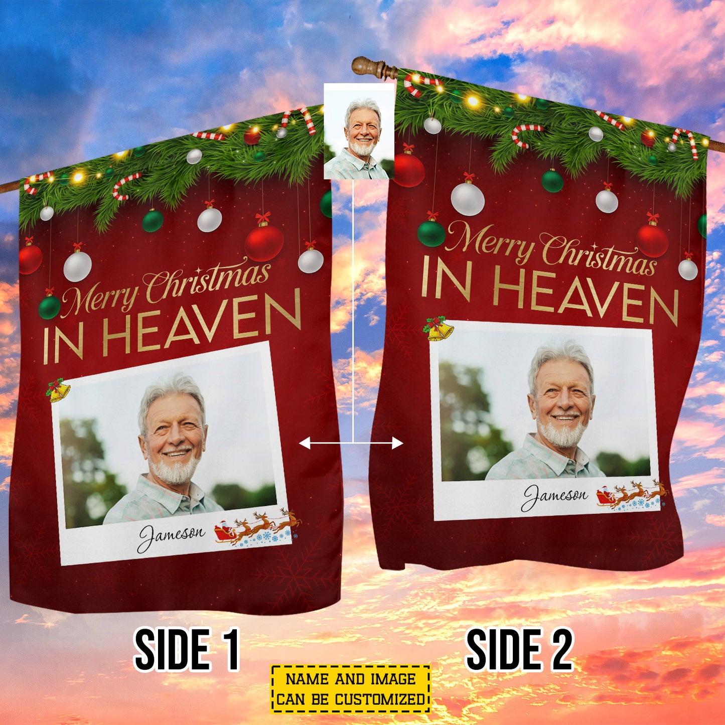 Personalized Christmas Garden & House Flag, Merry Christmas In Heaven Yard Flag, Xmas Gift