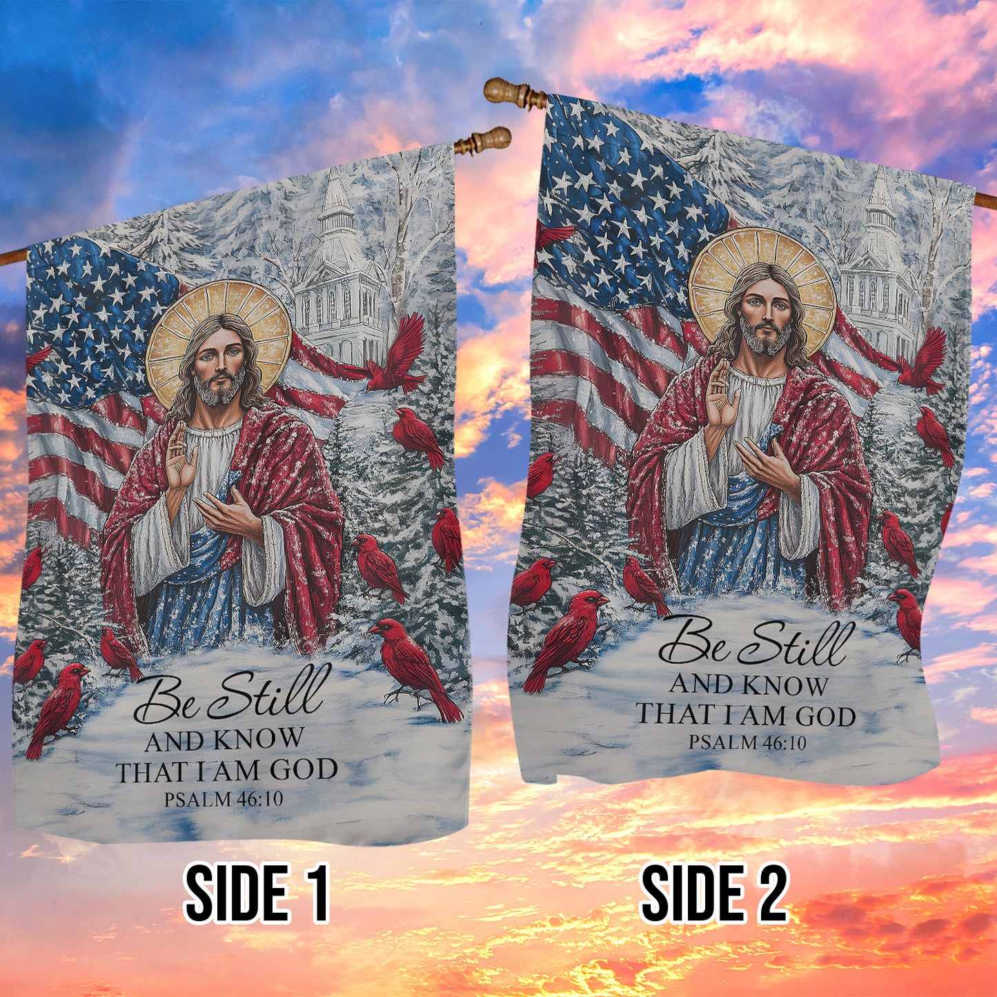 Christmas Jesus Garden & House Flag, Be Still And Know That I Am God USA Flag, Xmas Gift For Jesus Lovers
