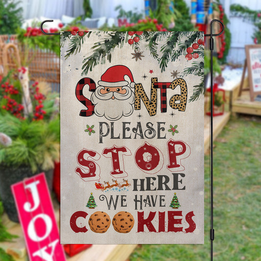 Funny Christmas Garden & House Flag, Santa Please Stop Here Yard Flag, Xmas Gift