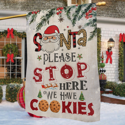 Funny Christmas Garden & House Flag, Santa Please Stop Here Yard Flag, Xmas Gift