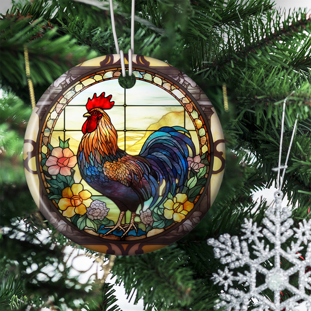 Dawn's Melody Rooster, Chicken Circle Ceramic Ornament Christmas Gift For Chicken Lovers