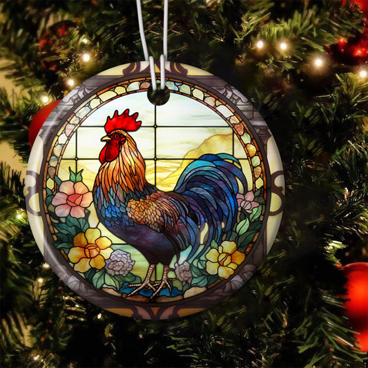 Dawn's Melody Rooster, Chicken Circle Ceramic Ornament Christmas Gift For Chicken Lovers