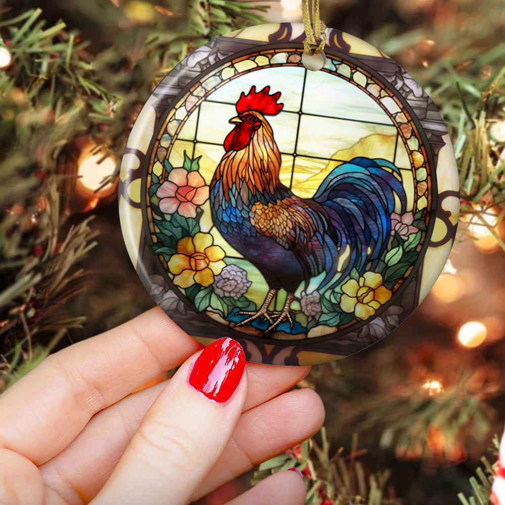 Dawn's Melody Rooster, Chicken Circle Ceramic Ornament Christmas Gift For Chicken Lovers