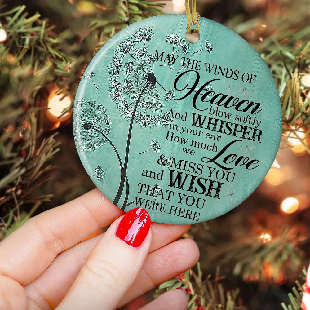 Vintage Pass Away Ornament, May The Winds Of Heaven And Whisper In Your Ear Circle Ceramic Ornament Gift
