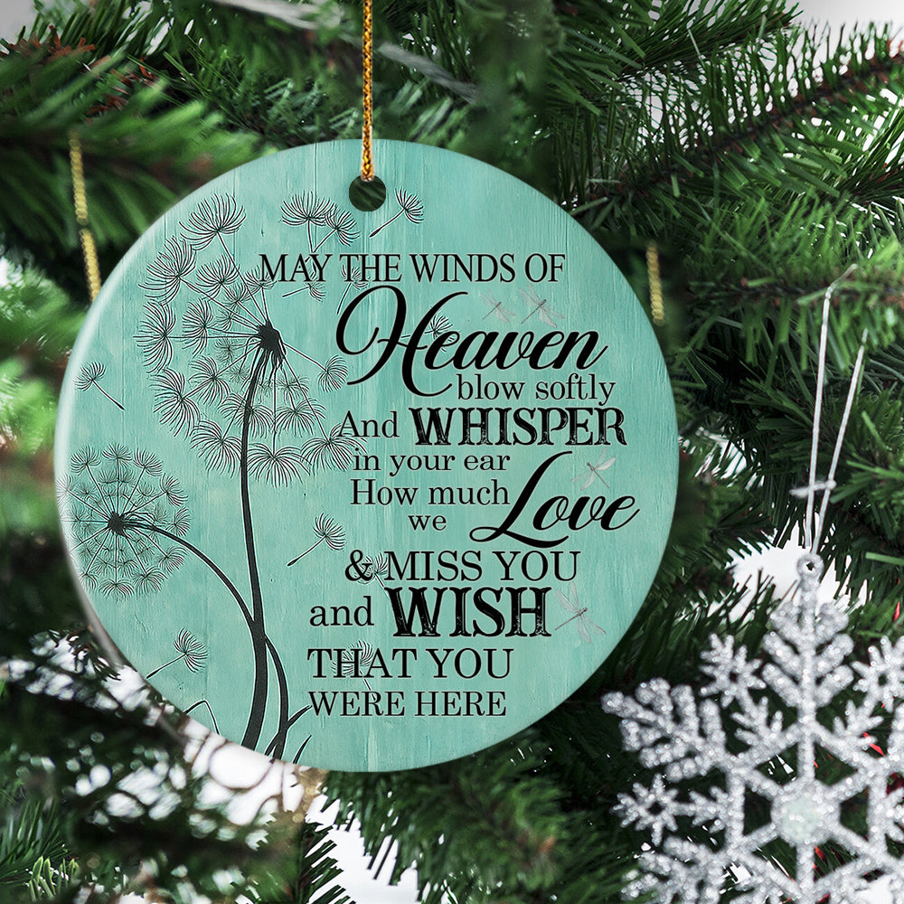 Vintage Pass Away Ornament, May The Winds Of Heaven And Whisper In Your Ear Circle Ceramic Ornament Gift