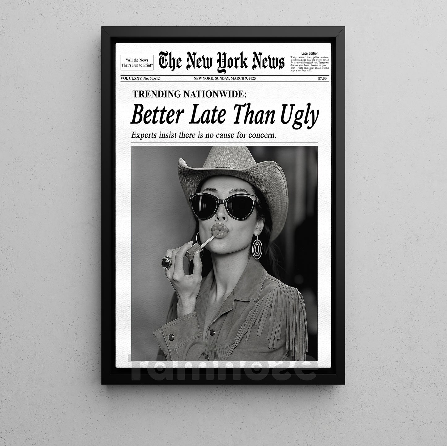 Funny Cowgirl Canvas Painting, Better Late Than Ugly Wall Art Decor, Poster Gift For Cowgirl