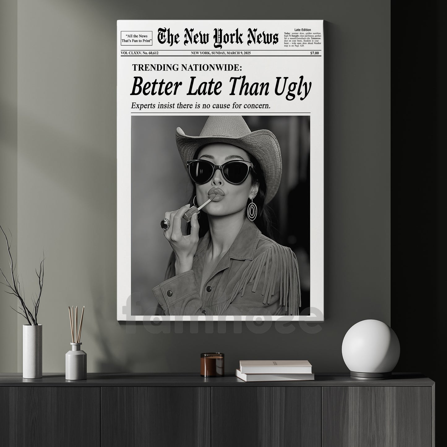 Funny Cowgirl Canvas Painting, Better Late Than Ugly Wall Art Decor, Poster Gift For Cowgirl