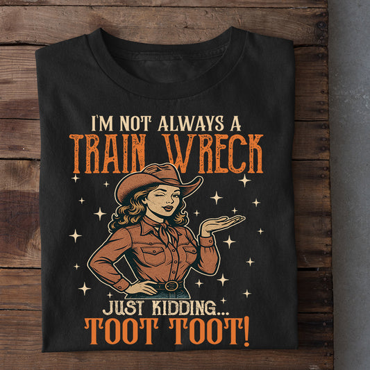 Funny Cowgirl Riding Horse T-Shirt, I'm Not Always A Train Wreck Tees Gift For Cowgirls