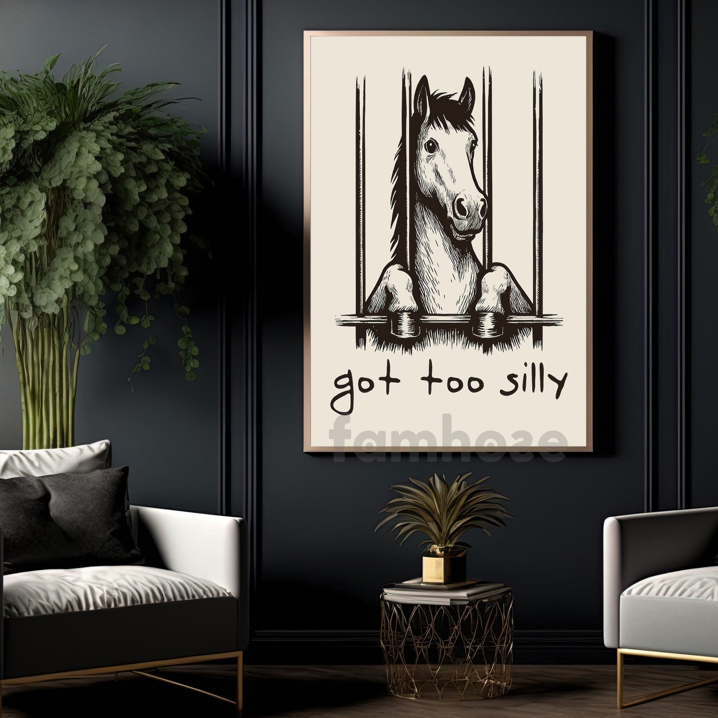 Funny Horse Canvas Painting, Got Too Silly Wall Art Decor, Poster Gift For Horse Lovers