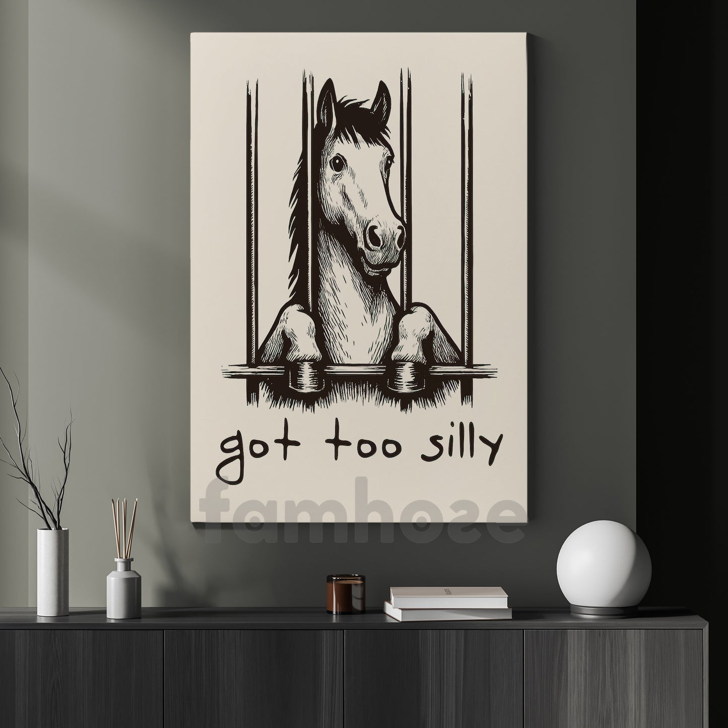 Funny Horse Canvas Painting, Got Too Silly Wall Art Decor, Poster Gift For Horse Lovers