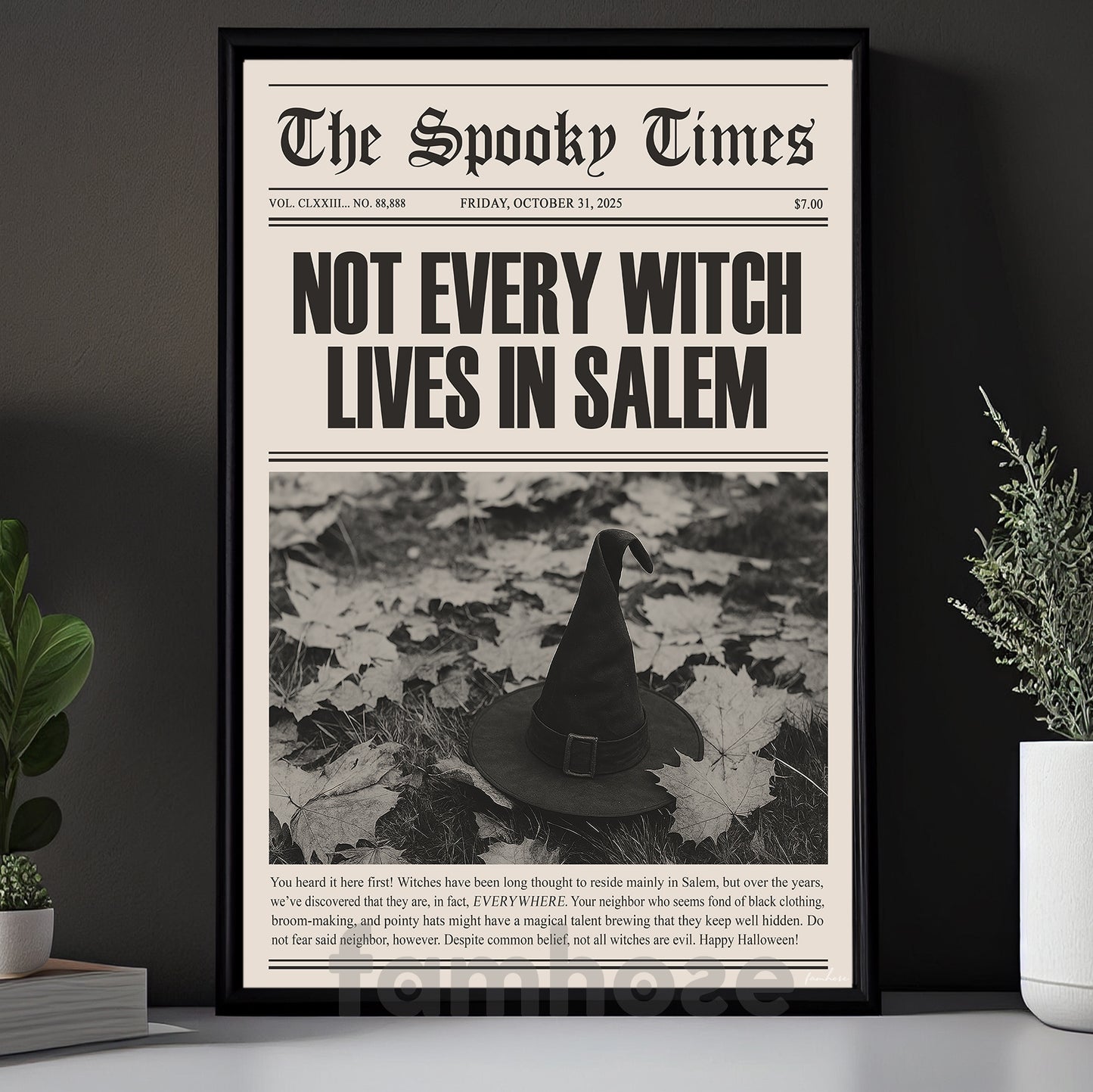 Funny Halloween Witch Canvas Painting, Not Every Witch Lives In Salem Wall Art Decor Spooky Season Poster Gift For Witch Lovers