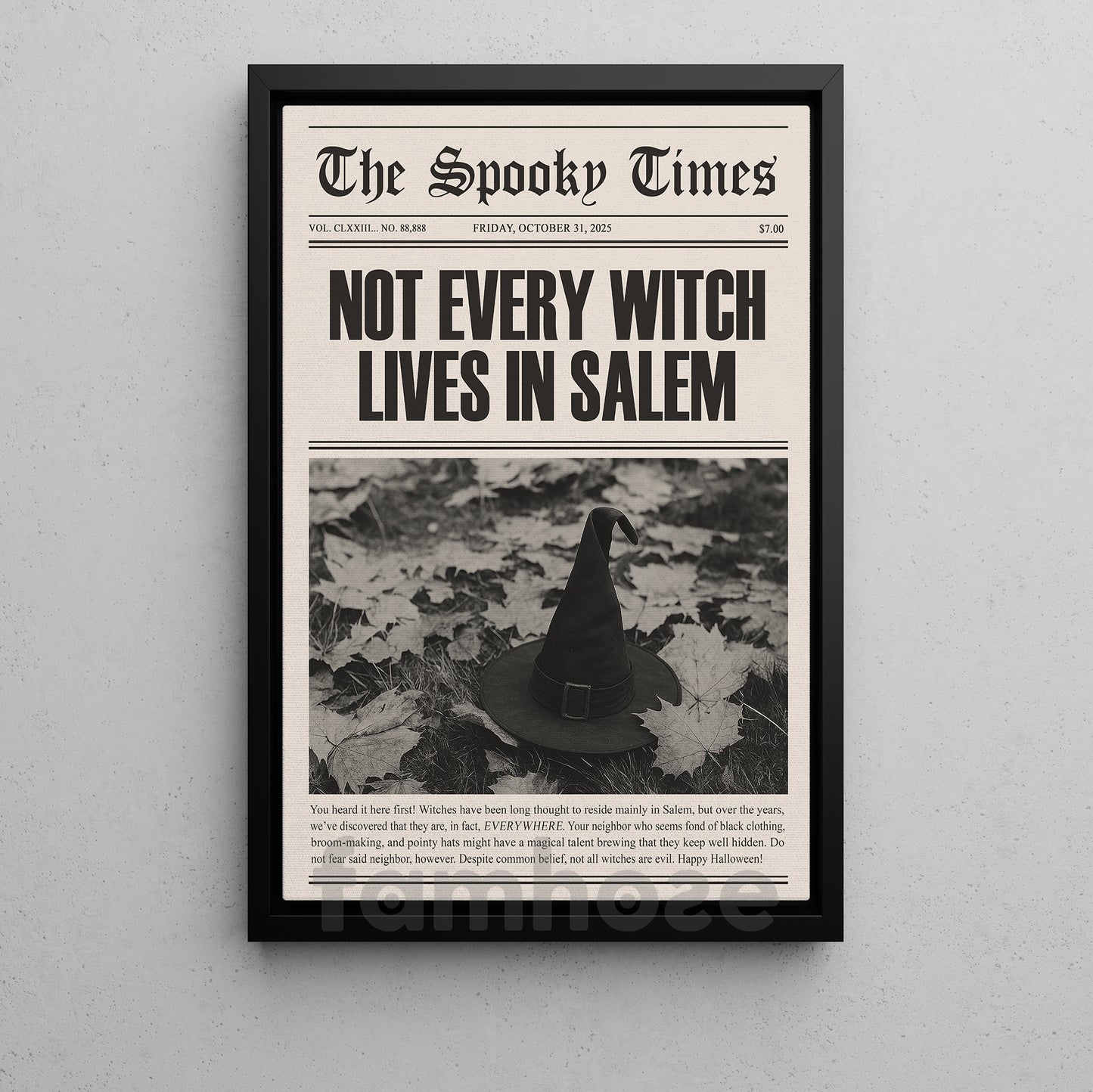 Funny Halloween Witch Canvas Painting, Not Every Witch Lives In Salem Wall Art Decor Spooky Season Poster Gift For Witch Lovers