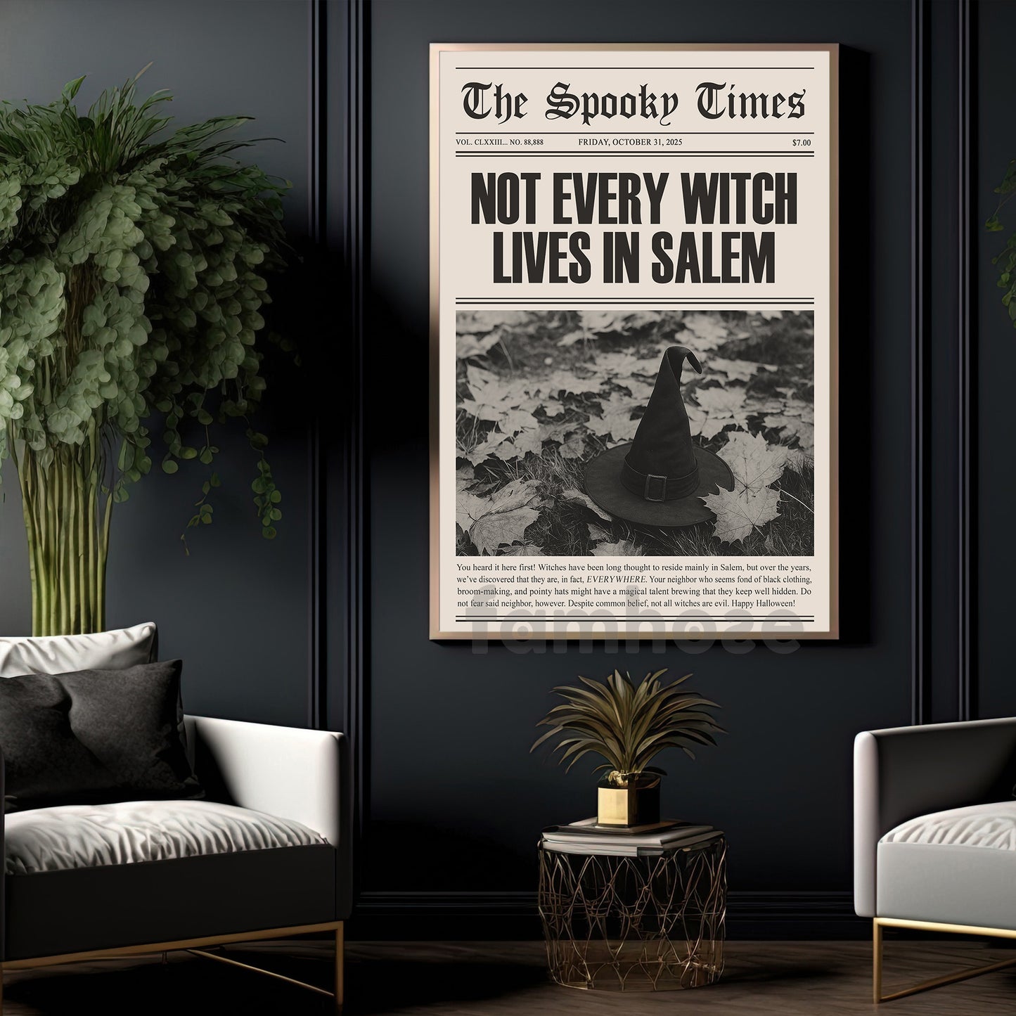 Funny Halloween Witch Canvas Painting, Not Every Witch Lives In Salem Wall Art Decor Spooky Season Poster Gift For Witch Lovers