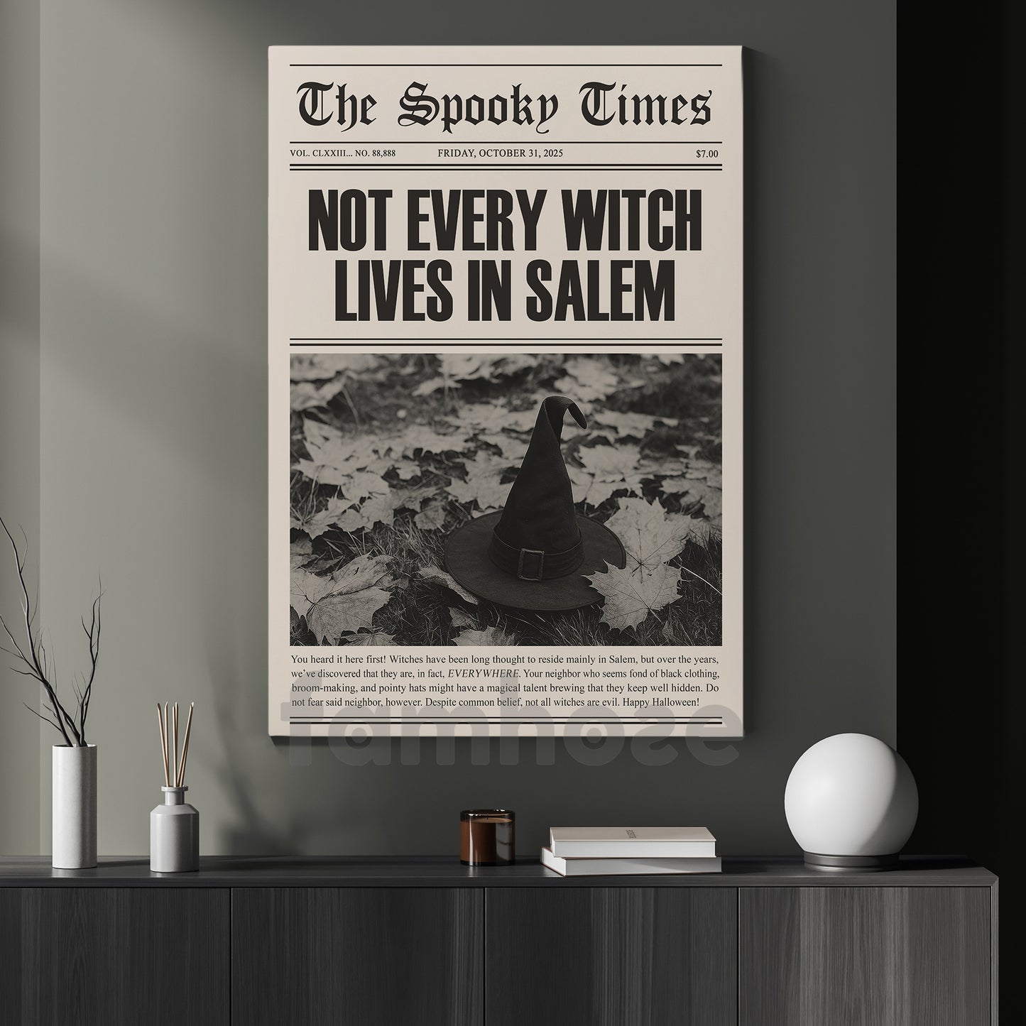 Funny Halloween Witch Canvas Painting, Not Every Witch Lives In Salem Wall Art Decor Spooky Season Poster Gift For Witch Lovers