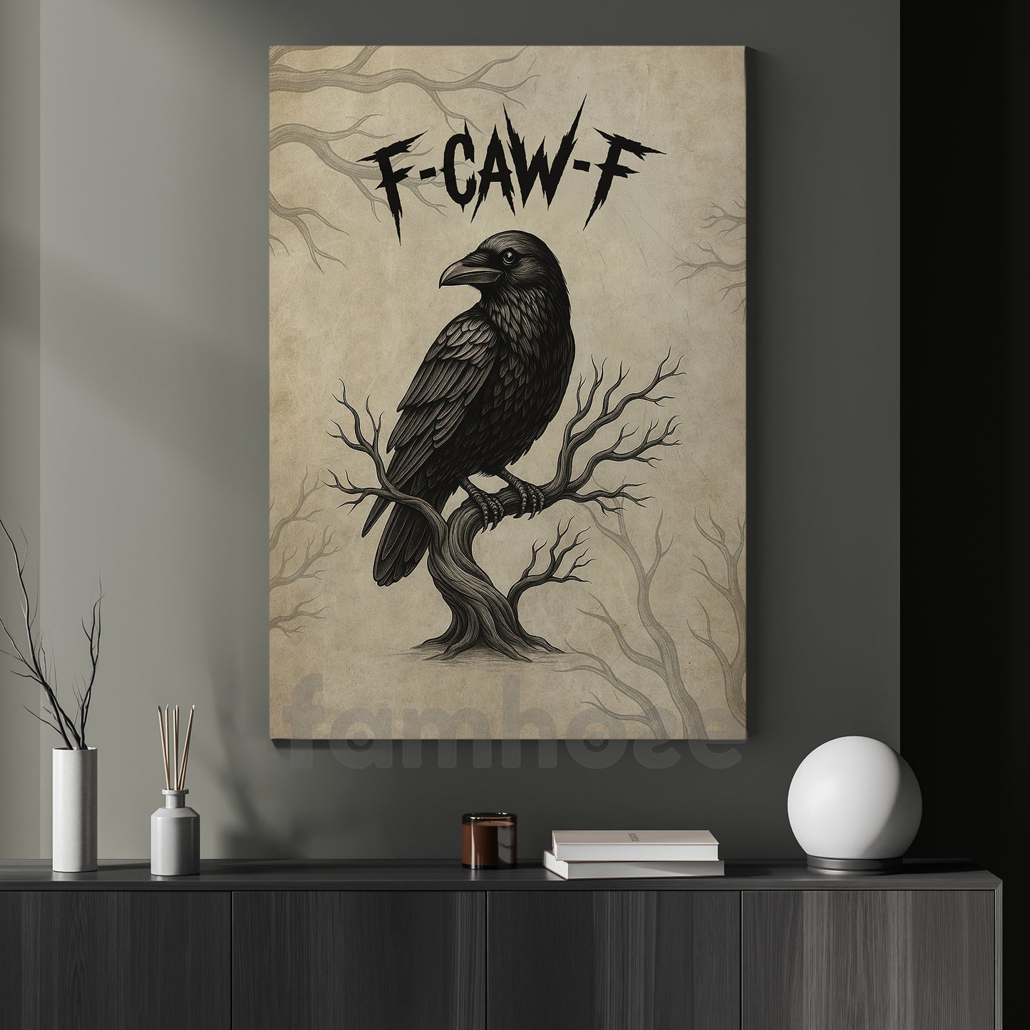Funny Crow Canvas Painting, F-Caw-F Wall Art Decor, Poster Gift For Raven Lovers
